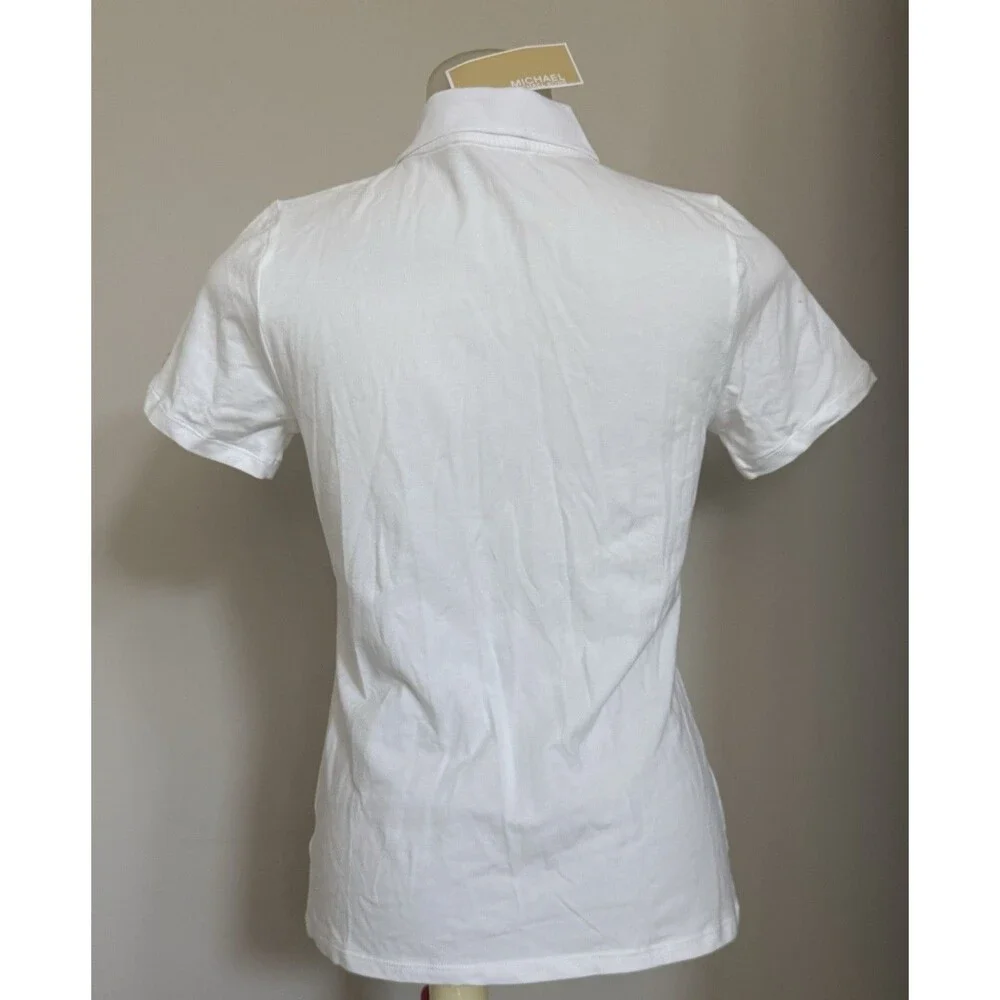 NEW Michael Kors MK Ruched Half Zip Polo T- Shirt Top Women’s White Sz XS